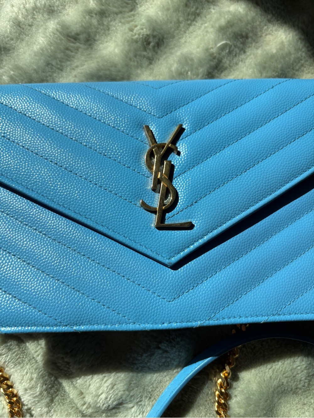 Saint Laurent Blue Quilted Leather Chain Wallet - Picture 2 of 6